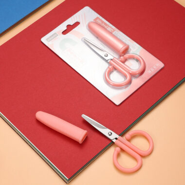 Small stainless steel scissors with protective cover for kids and home use 