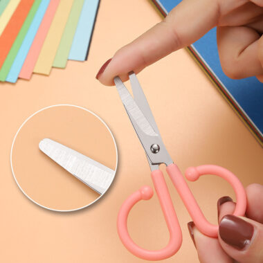 Small stainless steel scissors with protective cover for kids and home use 