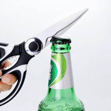 Stainless steel kitchen scissor for cutting meat, bones, and poultry