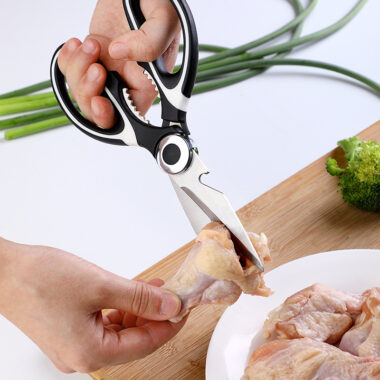 Stainless steel kitchen scissor for cutting meat, bones, and poultry