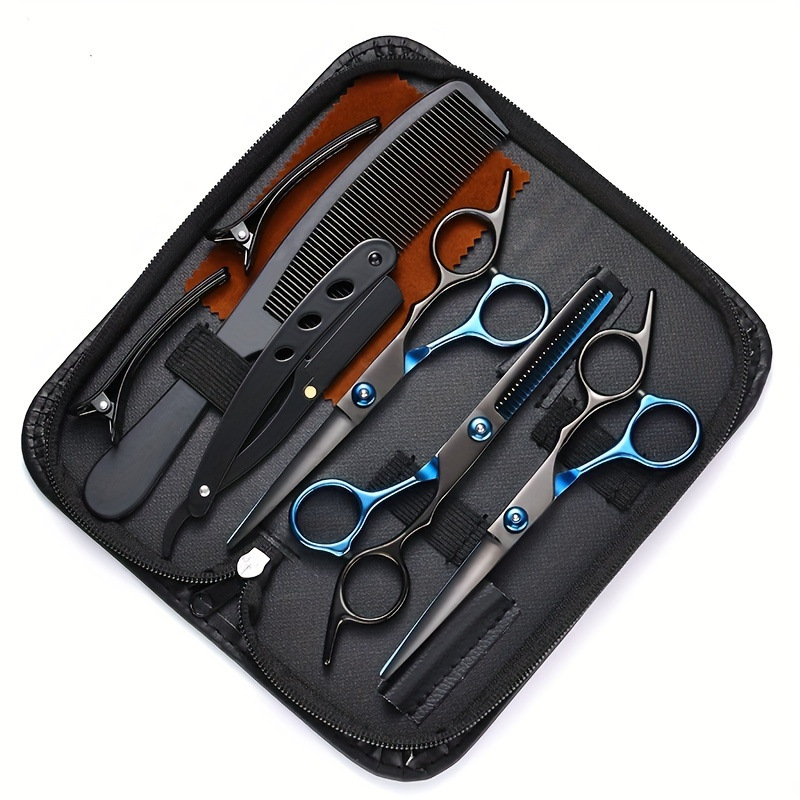 Stainless steel hair cutting scissors kit with thinning and straight shears