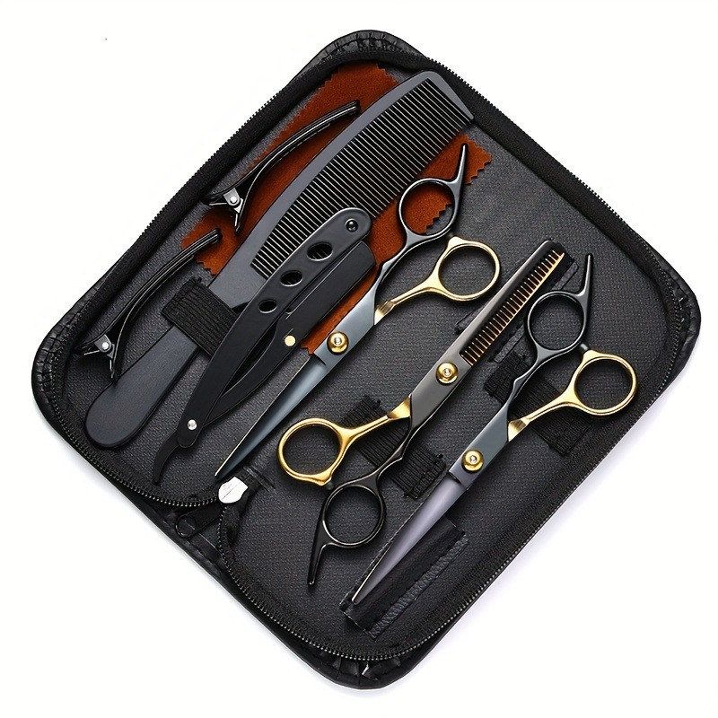 Stainless steel hair cutting scissors kit with thinning and straight shears